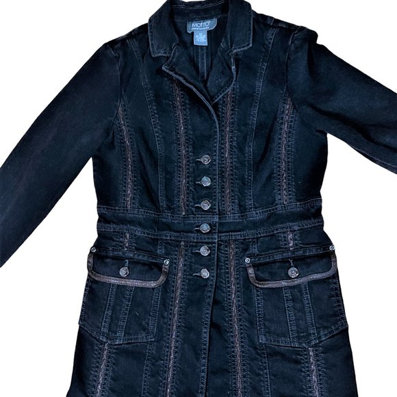 Motto 98% Cotton Button Front Long Jacket/Blazer Black Denim Brown Trim, Sz XS - Picture 5 of 9
